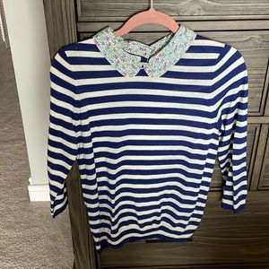 J.Crew blew and white striped sweater with flower neckline